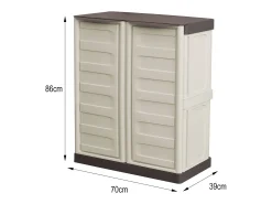 Armário de exterior Dambrosi, Armário de varanda multiuso, Armário de exterior com 2 portas, 100% Made in Italy, Bege e Castanho, 70x39h86 cm, Acabamento em listras