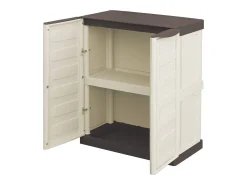 Armário de exterior Dambrosi, Armário de varanda multiuso, Armário de exterior com 2 portas, 100% Made in Italy, Bege e Castanho, 70x39h86 cm, Acabamento em listras