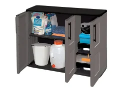 Armário de exterior Darmellin, Armário de varanda multiusos, Armário exterior de 3 portas, 100% Made in Italy, 102x37h84 cm, Cinza e Preto, Acabamento de pintura