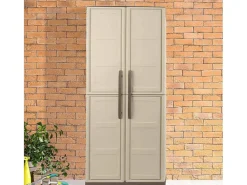 Armário de exterior Dbattistin, Armário de varanda multiusos, Armário exterior de 2 portas, 100% Made in Italy, Bege e Castanho, Acabamento de pintura, 70x39h165 cm
