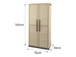 Armário de exterior Dbattistin, Armário de varanda multiusos, Armário exterior de 2 portas, 100% Made in Italy, Bege e Castanho, Acabamento de pintura, 70x39h165 cm
