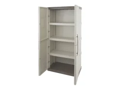 Armário de exterior Dbattistin, Armário de varanda multiusos, Armário exterior de 2 portas, 100% Made in Italy, Bege e Castanho, Acabamento de pintura, 70x39h165 cm