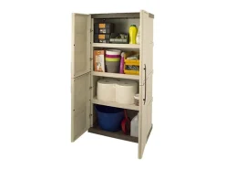 Armário de exterior Dbattistin, Armário de varanda multiusos, Armário exterior de 2 portas, 100% Made in Italy, Bege e Castanho, Acabamento de pintura, 70x39h165 cm