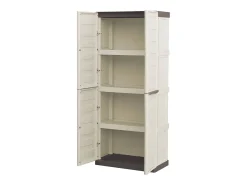 Armário de exterior Dbattitin, Armário de varanda multiuo, Armário de exterior de 2 porta, 100% Made in Italy, Bege e Catanho, Acabamento em litra, 70x39h165 cm