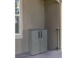 Armário de exterior Dbavagnol, Armário de varanda multiusos, Armário exterior com 2 portas, 100% Made in Italy, 68x37h84 cm, Acabamento de pintura, Cinza e Preto