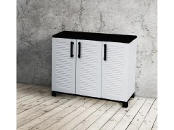 Armário de exterior Dbelpann, Armário de varanda multiuo, Armário de exterior de 3 porta, 100% Made in Italy, 102x37h90 cM, Cinza claro e preto, Acabamento em linha