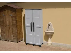 Armário de exterior Dbettell, Armário de vassouras, Armário de exterior de 2 portas, 100% Made in Italy, 68x37h169 cm, Cinza claro e preto, Acabamento de pintura