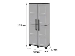 Armário de exterior Dbettell, Armário de vassouras, Armário de exterior de 2 portas, 100% Made in Italy, 68x37h169 cm, Cinza claro e preto, Acabamento de pintura