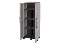Armário de exterior Dbettell, Armário de vassouras, Armário de exterior de 2 portas, 100% Made in Italy, 68x37h169 cm, Cinza claro e preto, Acabamento de pintura