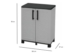 Armário de exterior Dbirindell, Armário de varanda multiusO, Armário exterior 2 portas, 100% Made in Italy, 68x37h90 cm, Cinza claro e preto, Acabamento em listras
