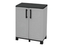 Armário de exterior Dbirindell, Armário de varanda multiusO, Armário exterior 2 portas, 100% Made in Italy, 68x37h90 cm, Cinza claro e preto, Acabamento em listras