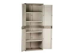 Armário de exterior em titânio com 2 portas bege, 4 prateleiras reguláveis, resina 70x176x41 cm