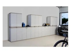 Armário de exterior em titânio com 2 portas bege, 4 prateleiras reguláveis, resina 70x176x41 cm