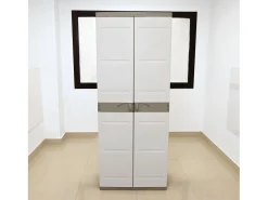 Armário de exterior em titânio com 2 portas bege, 4 prateleiras reguláveis, resina 70x176x41 cm