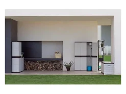 Armário de exterior em titânio com 2 portas e 4 prateleiras ajustáveis, preto, 70 x 176 x 41 cm