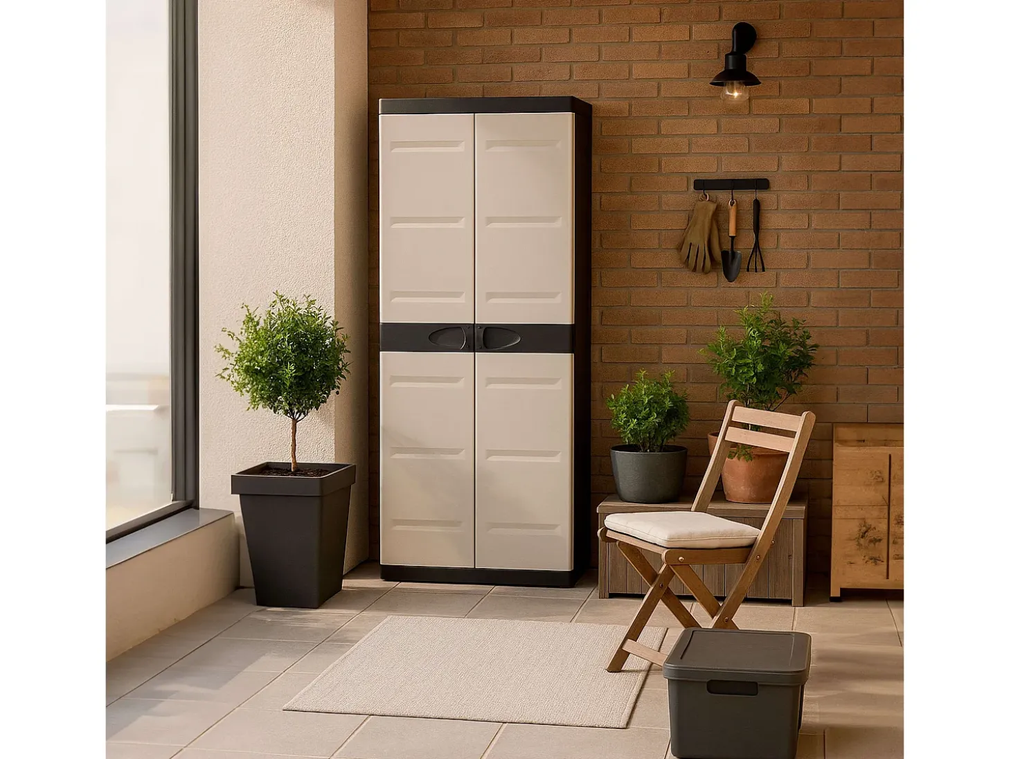 Armário de exterior em titânio com 2 portas e 4 prateleiras ajustáveis, preto, 70 x 176 x 41 cm