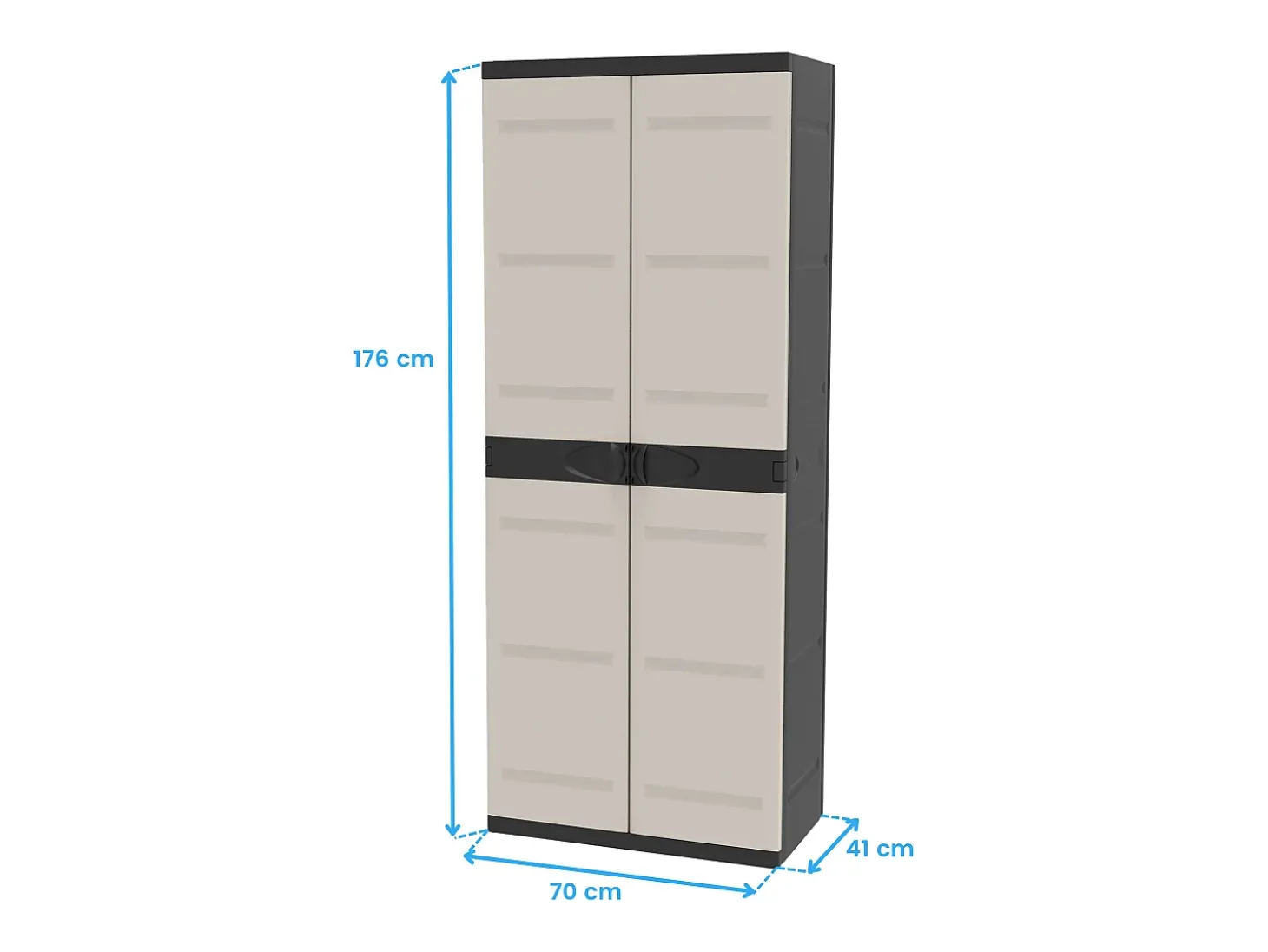 Armário de exterior em titânio com 2 portas e 4 prateleiras ajustáveis, preto, 70 x 176 x 41 cm