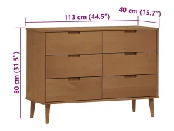 Armário de gavetas MOLDE 113x40x80 cm pinho maciço castanho
