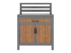 Armário de jardim em madeira - 80 x 51 x 119 cm - com bancada + gaveta + 2 portas - cor natural