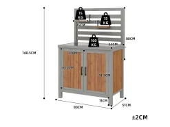 Armário de jardim em madeira - 80 x 51 x 148,5 cm - com bancada + prateleiras + 2 portas - cor natural