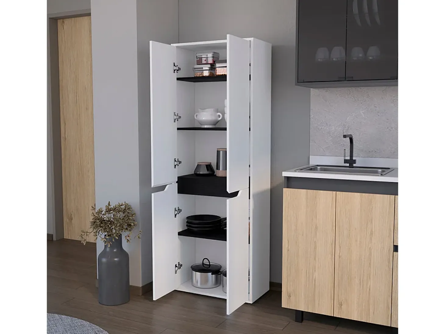 Armário de melamina Herring com 4 portas e 5 prateleiras, branco , 170 cm X 60 cm X 30 cm