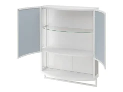 Armário de parede com 2 portas curvas espelhadas e porta-toalhas, metal, 60 × 22,5 × 80 cm, branco