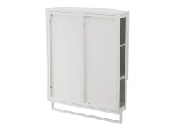 Armário de parede com 2 portas curvas espelhadas e porta-toalhas, metal, 60 × 22,5 × 80 cm, branco