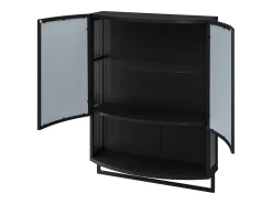 Armário de parede com 2 portas curvas espelhadas e porta-toalhas, metal, 60 × 22,5 × 80 cm, preto