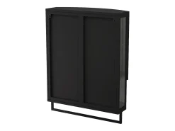 Armário de parede com 2 portas curvas espelhadas e porta-toalhas, metal, 60 × 22,5 × 80 cm, preto