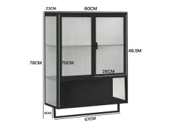 Armário de parede em estilo retrô com portas de vidro e prateleiras removíveis, ideal para salas de jantar e salas de estar, na cor preta.