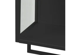 Armário de parede em estilo retrô com portas de vidro e prateleiras removíveis, ideal para salas de jantar e salas de estar, na cor preta.