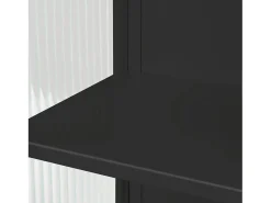 Armário de parede em estilo retrô com portas de vidro e prateleiras removíveis, ideal para salas de jantar e salas de estar, na cor preta.