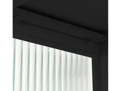 Armário de parede em estilo retrô com portas de vidro e prateleiras removíveis, ideal para salas de jantar e salas de estar, na cor preta.