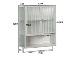 Armário de parede em estilo retrô com portas de vidro e prateleiras removíveis, ideal para salas de jantar e salas de estar, na cor branca.
