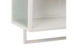 Armário de parede em estilo retrô com portas de vidro e prateleiras removíveis, ideal para salas de jantar e salas de estar, na cor branca.