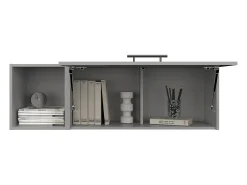 Armário de parede em melamina com 3 prateleiras e porta superior com dobradiças, Cinzento, 37,8 cm X 119,9 cm X 33 cm