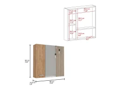 Armário de parede espelhado Barcelona com prateleiras, 59.94 cm X 59.94 cm X 14.73 cm, Mel