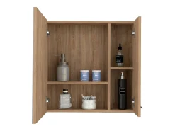 Armário de parede espelhado Barcelona com prateleiras, 59.94 cm X 59.94 cm X 14.73 cm, Mel