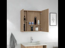 Armário de parede espelhado Barcelona com prateleiras, 59.94 cm X 59.94 cm X 14.73 cm, Mel