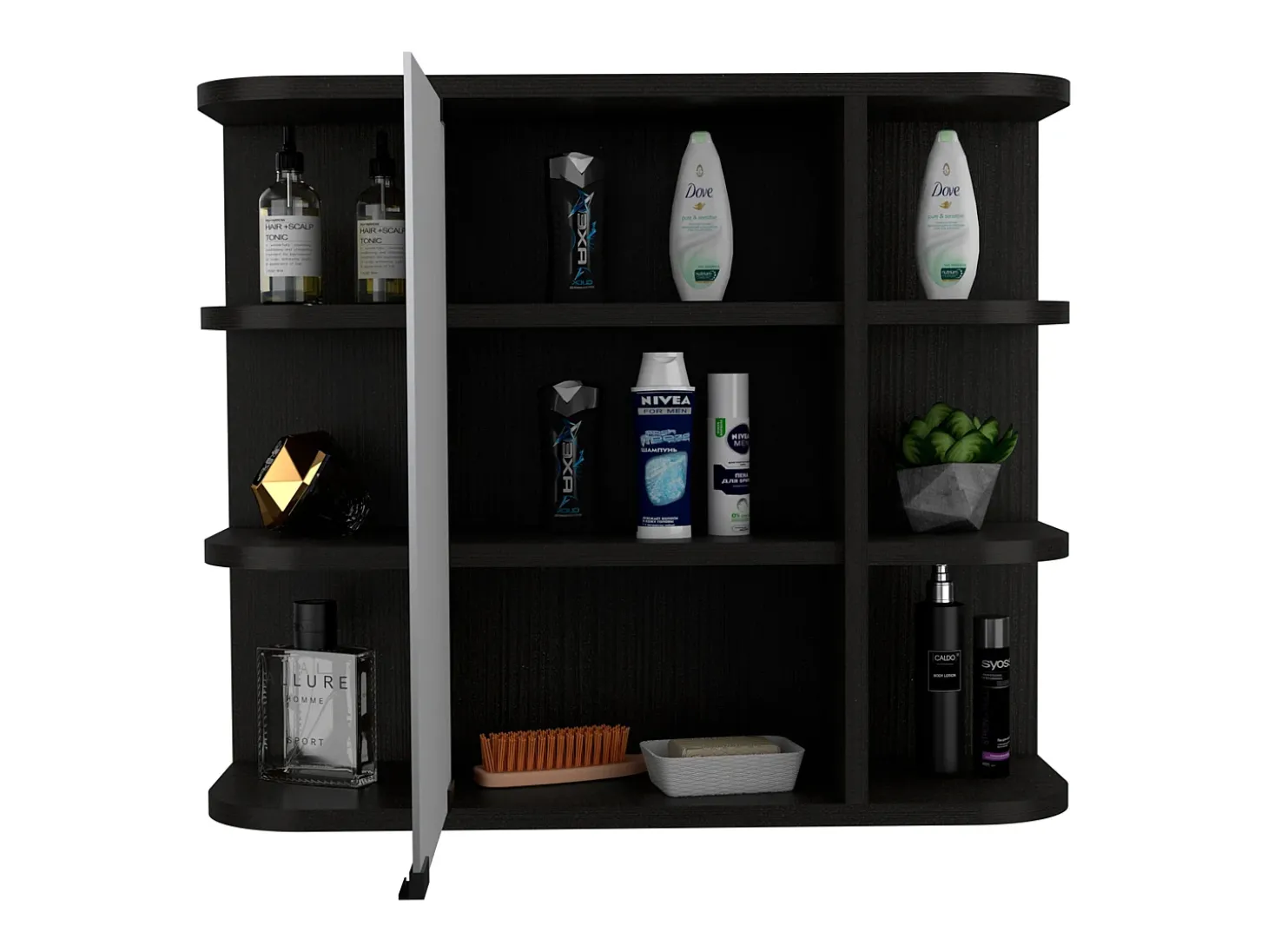 Armário de parede Milan para casa de banho com prateleiras e espelho , 49.98 cm X 59.99 cm X 18.99 cm , Preto