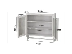 Armário de parede moderno com 2 portas de vidro e varão para pendurar roupas, branco, 63 x 18 x 60 cm