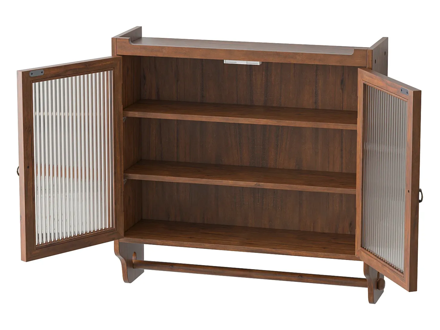 Armário de parede moderno com 2 portas de vidro e varão para pendurar roupas, marrom, 63 x 18 x 60 cm