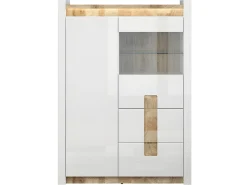 Armário de porcelana 2 portas 2 gavetas Helios branco e madeira 141cm