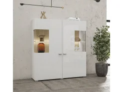 Armário de porcelana 2 portas Akram branco e madeira 123cm