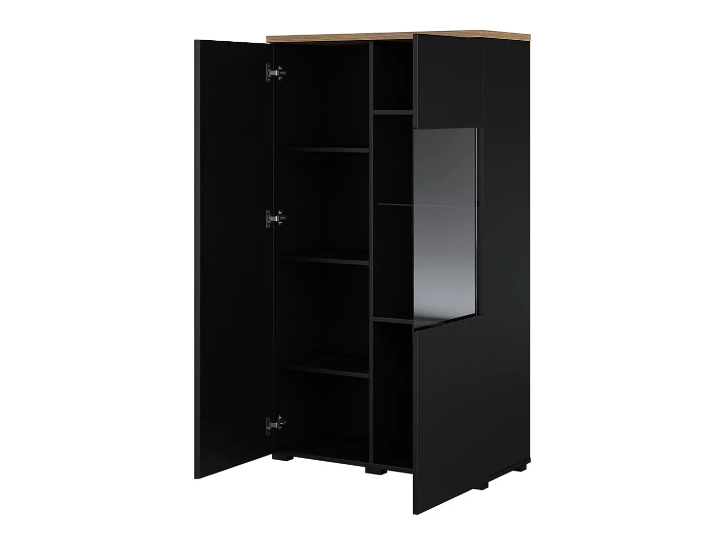 Armário de porcelana 2 portas Liko preto e madeira 140cm