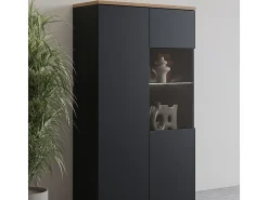 Armário de porcelana 2 portas Liko preto e madeira 140cm