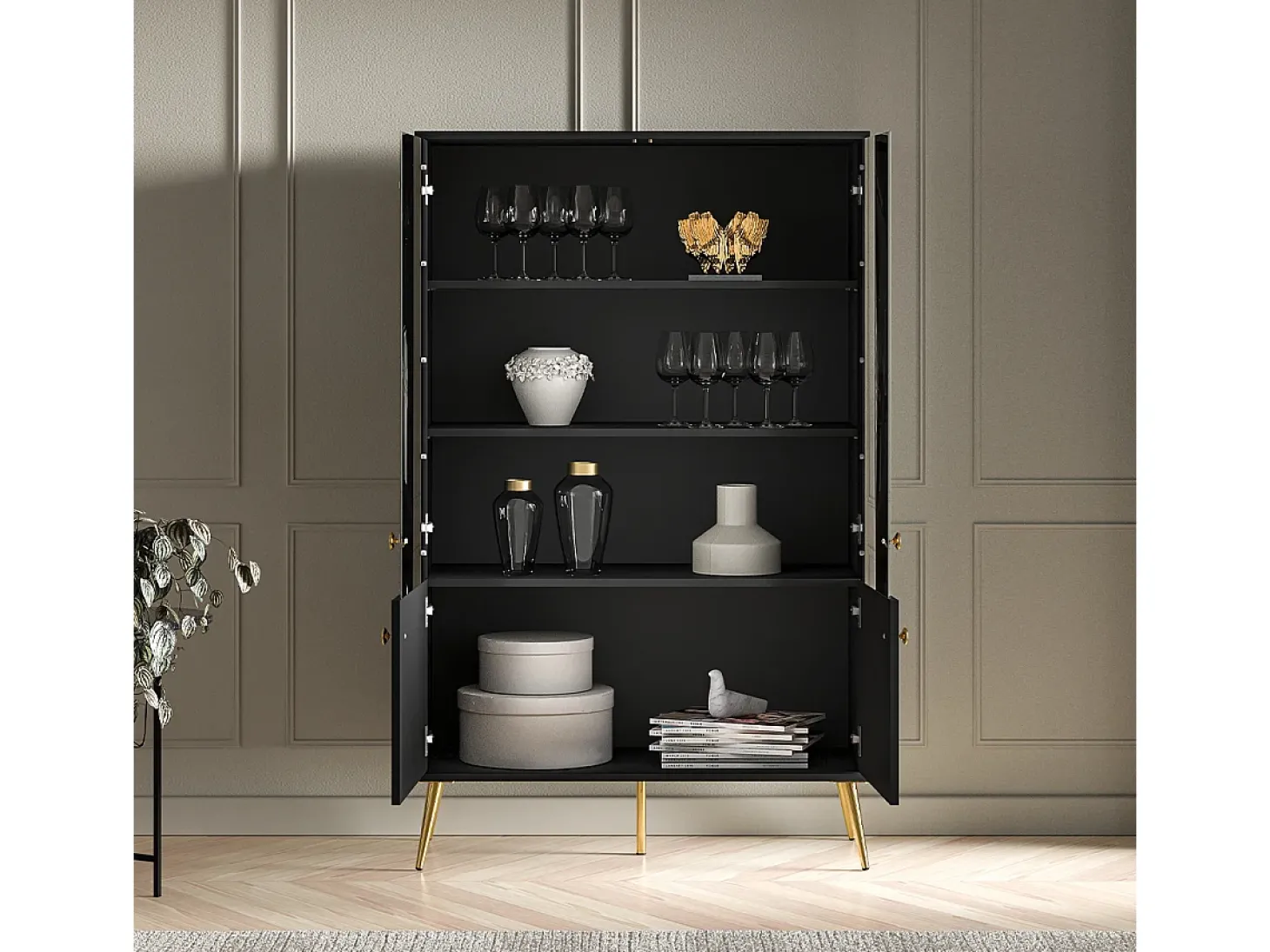 Armário de porcelana 4 portas Manoé preto 149cm