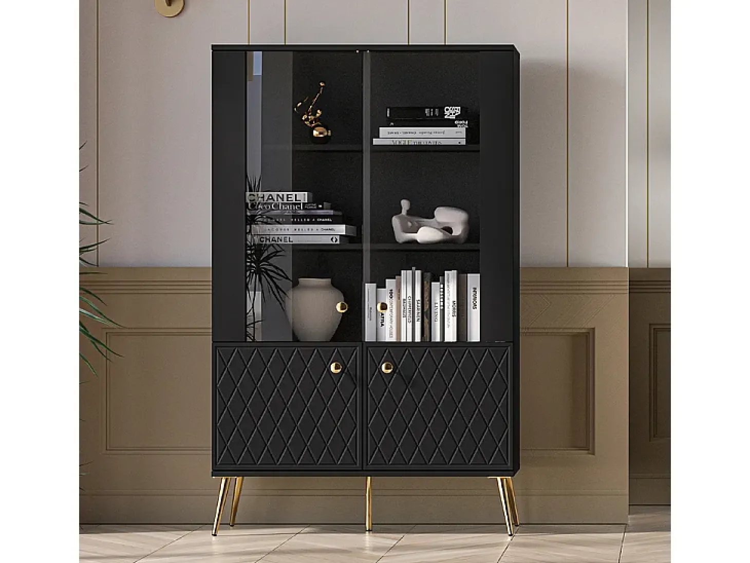 Armário de porcelana 4 portas Manoé preto 149cm