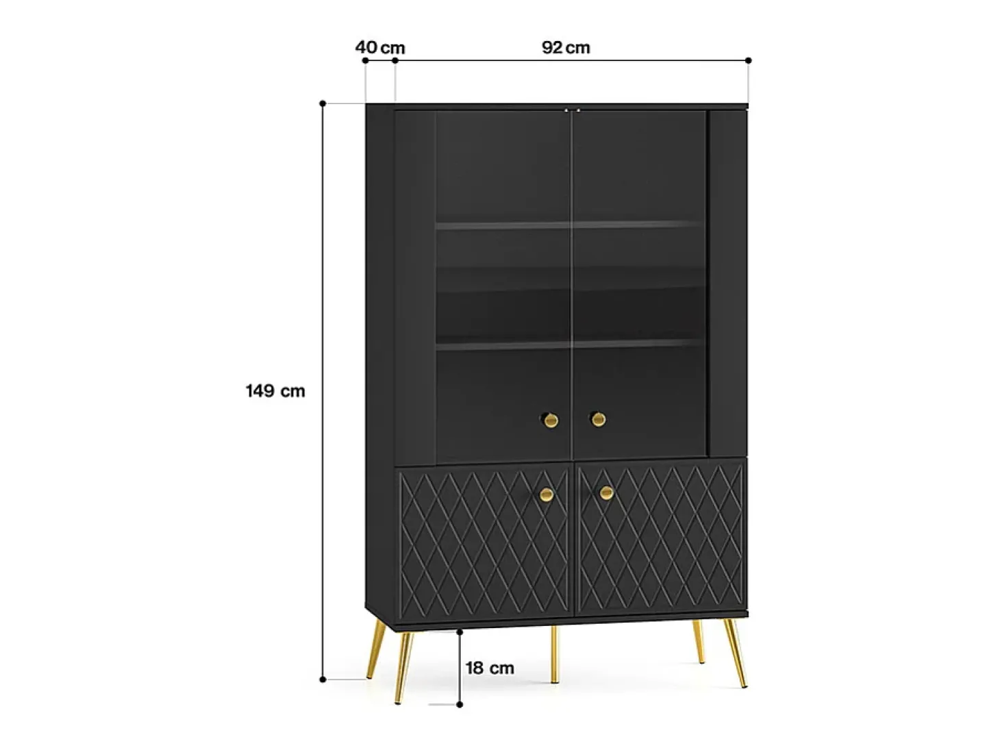 Armário de porcelana 4 portas Manoé preto 149cm