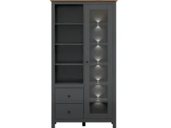 Armário de porcelana 1 porta 2 gavetas Duck cinzento antracite e madeira 203cm